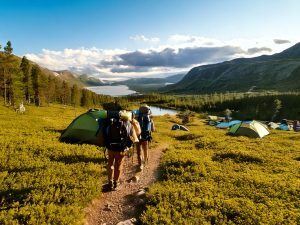 Hikers, Free Camoing Along A Trail