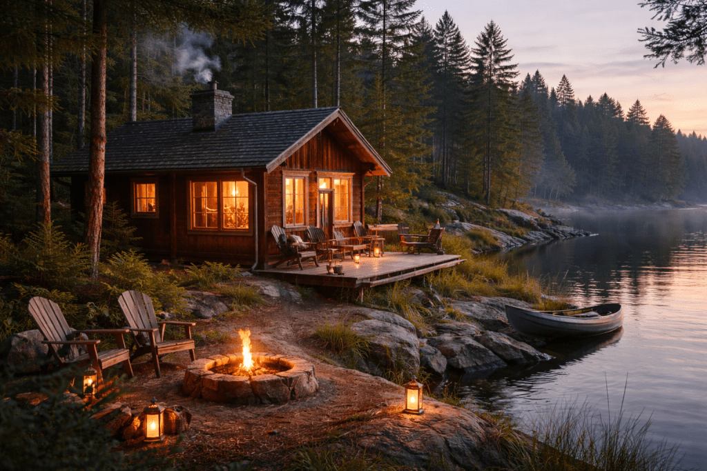 Lugnt Kvallsscenen Vid Stugan